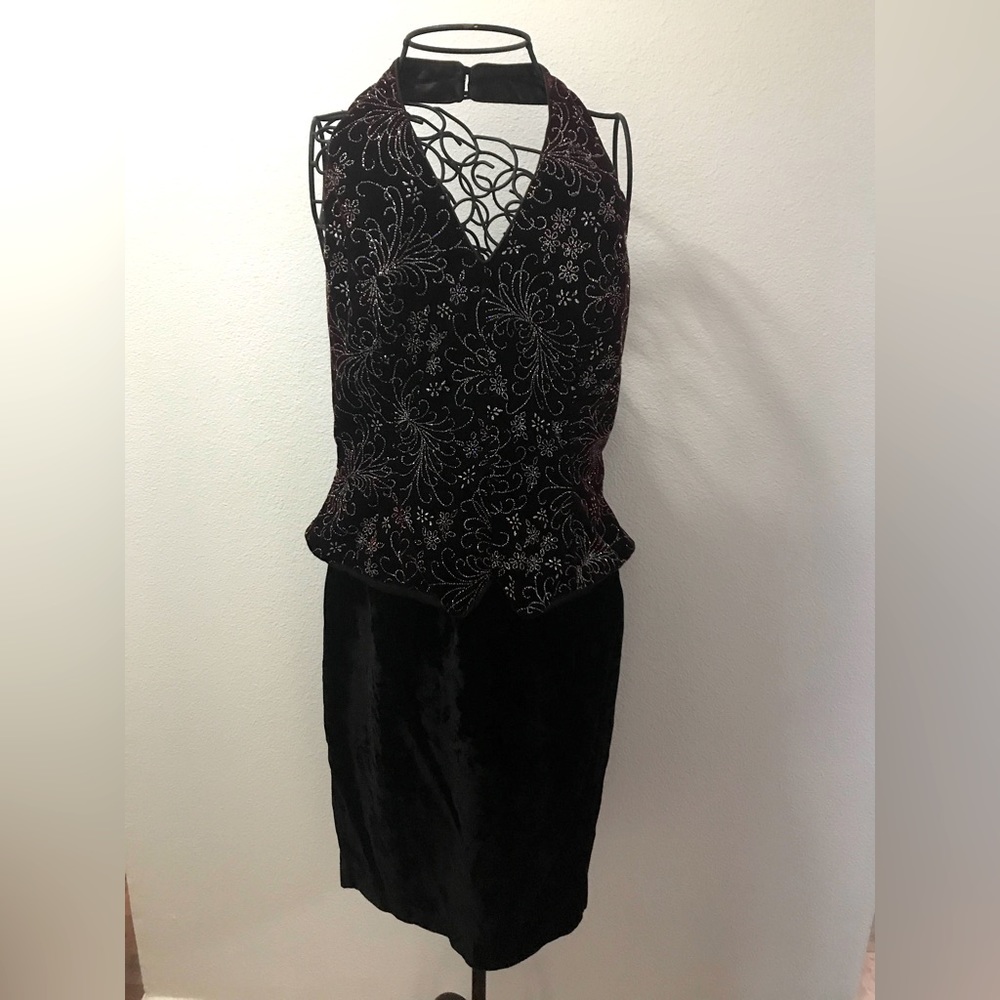 SCOTT McClintock Vintage red and black Velvet Midi Dress Size 10